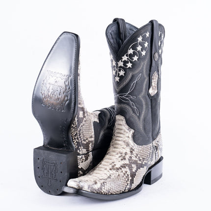 TANNER MARK EXOTIC LEATHER Python Natural Cowboy Boots Euro Toe - Rancho Sementalvariable