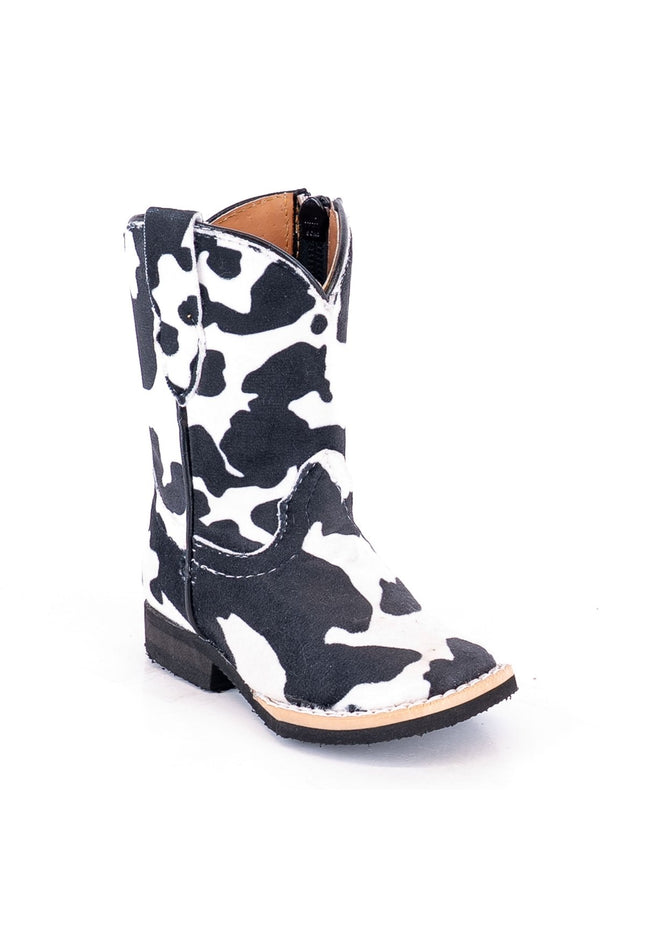 TANNER MARK INFANT Faux Cowhide Black & White Baby Boots - Rancho Sementalvariable