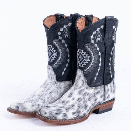 TANNER MARK KIDS Black & White Hair On Cowhide Cowgirl Boots - Rancho Sementalvariable