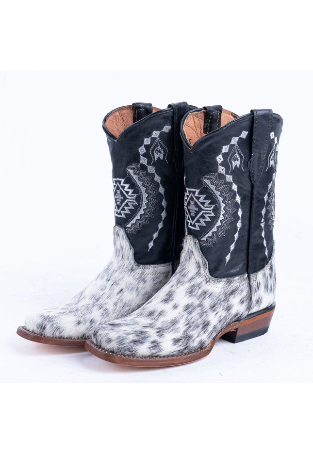 TANNER MARK KIDS Black & White Hair On Cowhide Cowgirl Boots - Rancho Sementalvariable