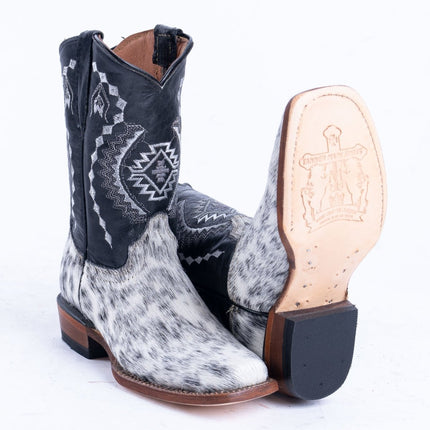 TANNER MARK KIDS Black & White Hair On Cowhide Cowgirl Boots - Rancho Sementalvariable
