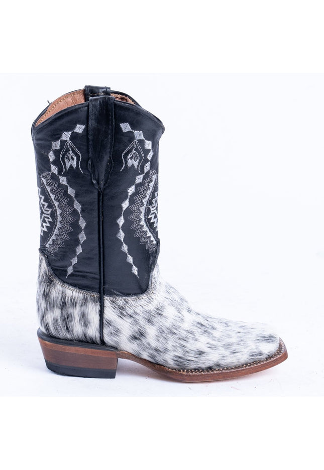 TANNER MARK KIDS Black & White Hair On Cowhide Cowgirl Boots - Rancho Sementalvariable