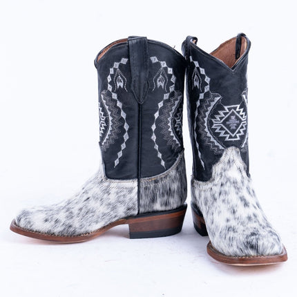 TANNER MARK KIDS Black & White Hair On Cowhide Cowgirl Boots - Rancho Sementalvariable
