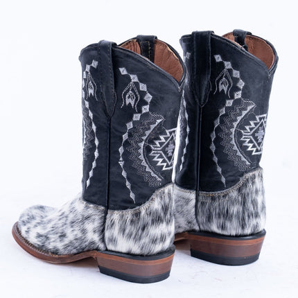 TANNER MARK KIDS Black & White Hair On Cowhide Cowgirl Boots - Rancho Sementalvariable