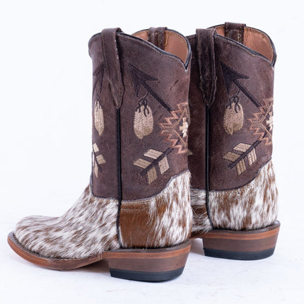 TANNER MARK KIDS Brown & White Hair On Cowhide Cowgirl Boots - Rancho Sementalvariable