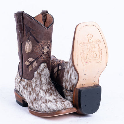 TANNER MARK KIDS Brown & White Hair On Cowhide Cowgirl Boots - Rancho Sementalvariable