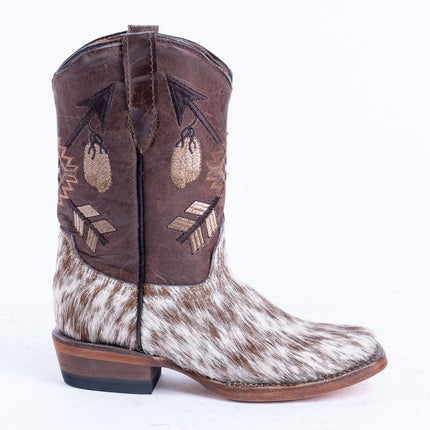 TANNER MARK KIDS Brown & White Hair On Cowhide Cowgirl Boots - Rancho Sementalvariable