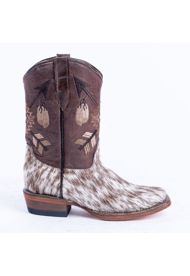 TANNER MARK KIDS Brown & White Hair On Cowhide Cowgirl Boots - Rancho Sementalvariable