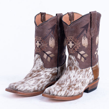 TANNER MARK KIDS Brown & White Hair On Cowhide Cowgirl Boots - Rancho Sementalvariable