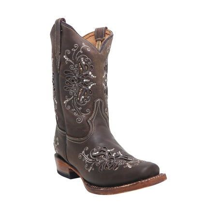 TANNER MARK KIDS Chocolate Brown Shimmer Inlay Cowgirl Boots - Rancho Sementalvariable