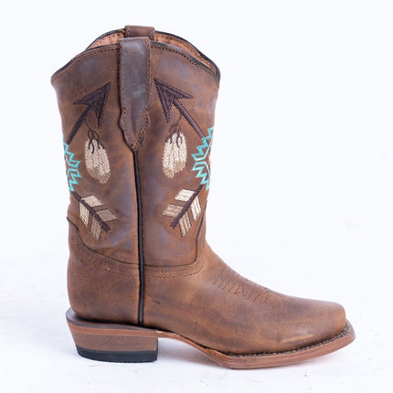 TANNER MARK KIDS Cognac Calf Aztec Embroidery Cowgirl Boots - Rancho Sementalvariable