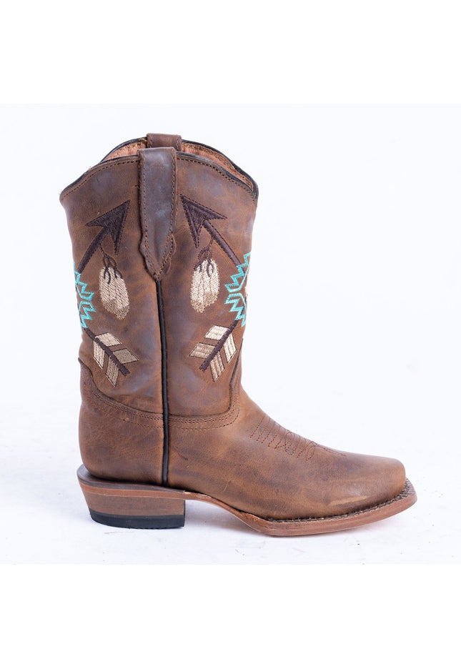 TANNER MARK KIDS Cognac Calf Aztec Embroidery Cowgirl Boots - Rancho Sementalvariable