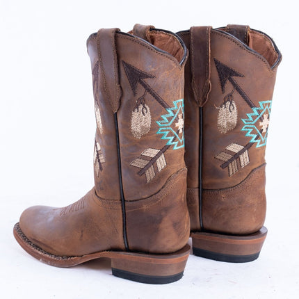 TANNER MARK KIDS Cognac Calf Aztec Embroidery Cowgirl Boots - Rancho Sementalvariable