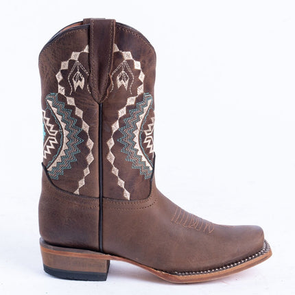 TANNER MARK KIDS Crackle Brown With Aztec Embroidery Cowgirl Boots - Rancho Sementalvariable