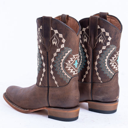 TANNER MARK KIDS Crackle Brown With Aztec Embroidery Cowgirl Boots - Rancho Sementalvariable