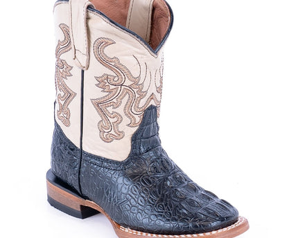 TANNER MARK KIDS Croc Hornback Print Black Cowboy Boots - Rancho Sementalvariable