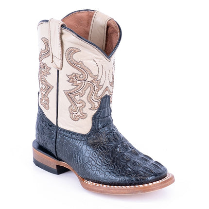 TANNER MARK KIDS Croc Hornback Print Black Cowboy Boots - Rancho Sementalvariable