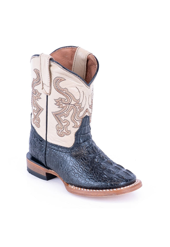 TANNER MARK KIDS Croc Hornback Print Black Cowboy Boots - Rancho Sementalvariable