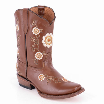 TANNER MARK KIDS Honey Brown Floral Embroidery Cowgirl Boots - Rancho Sementalvariable