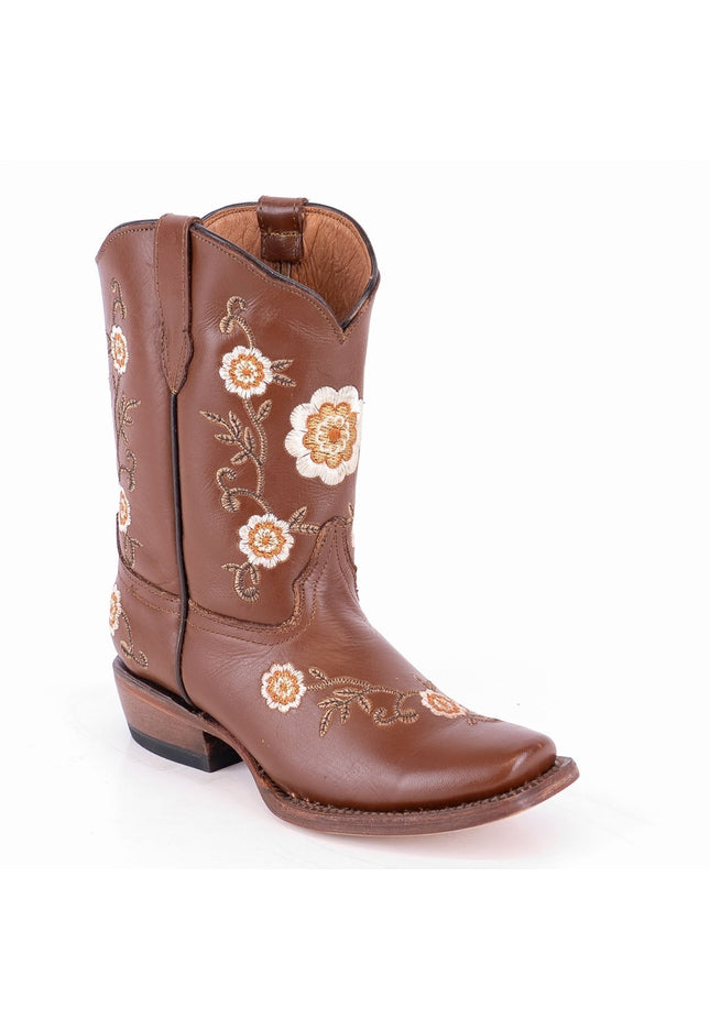 TANNER MARK KIDS Honey Brown Floral Embroidery Cowgirl Boots - Rancho Sementalvariable