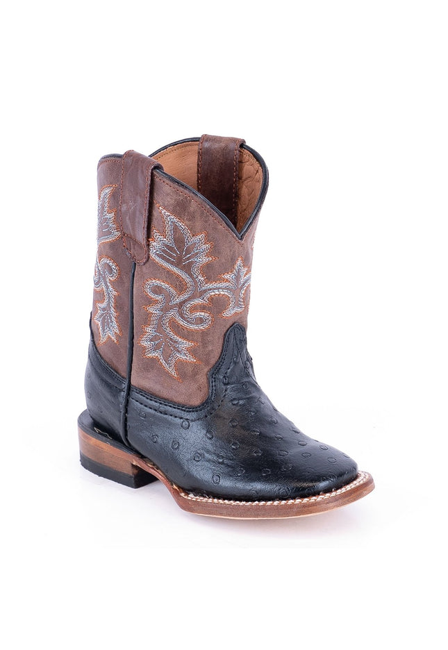TANNER MARK KIDS Ostrich Print Black Cowboy Boots - Rancho Sementalvariable