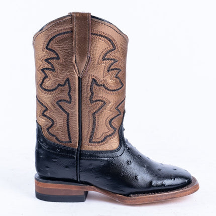 TANNER MARK KIDS Ostrich Print Black With Bronze Top Cowgirl Boots - Rancho Sementalvariable