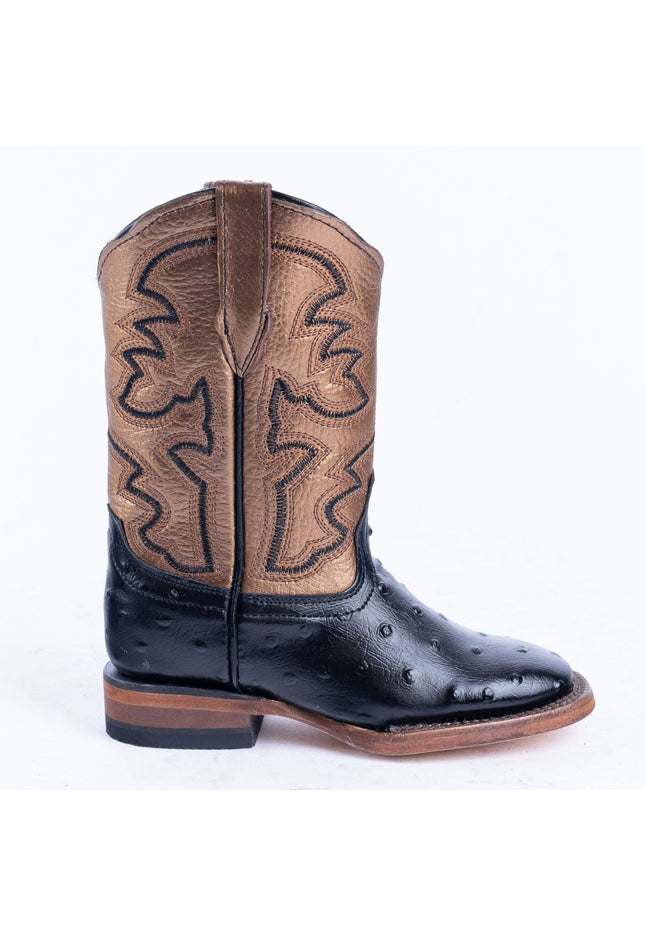 TANNER MARK KIDS Ostrich Print Black With Bronze Top Cowgirl Boots - Rancho Sementalvariable