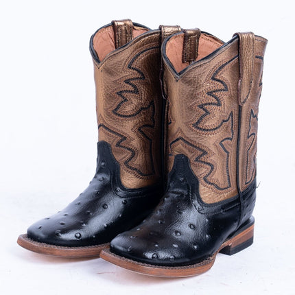 TANNER MARK KIDS Ostrich Print Black With Bronze Top Cowgirl Boots - Rancho Sementalvariable