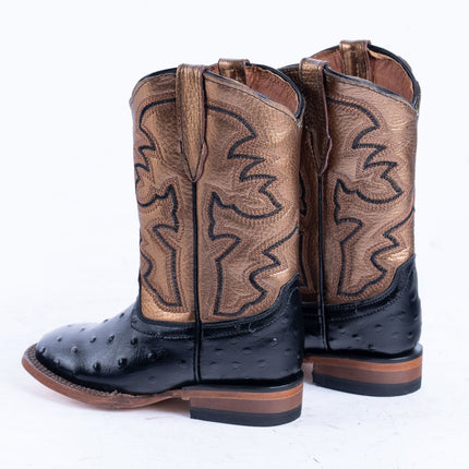 TANNER MARK KIDS Ostrich Print Black With Bronze Top Cowgirl Boots - Rancho Sementalvariable