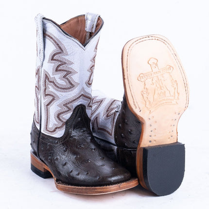 TANNER MARK KIDS Ostrich Print Brown Cowgirl Boots - Rancho Sementalvariable