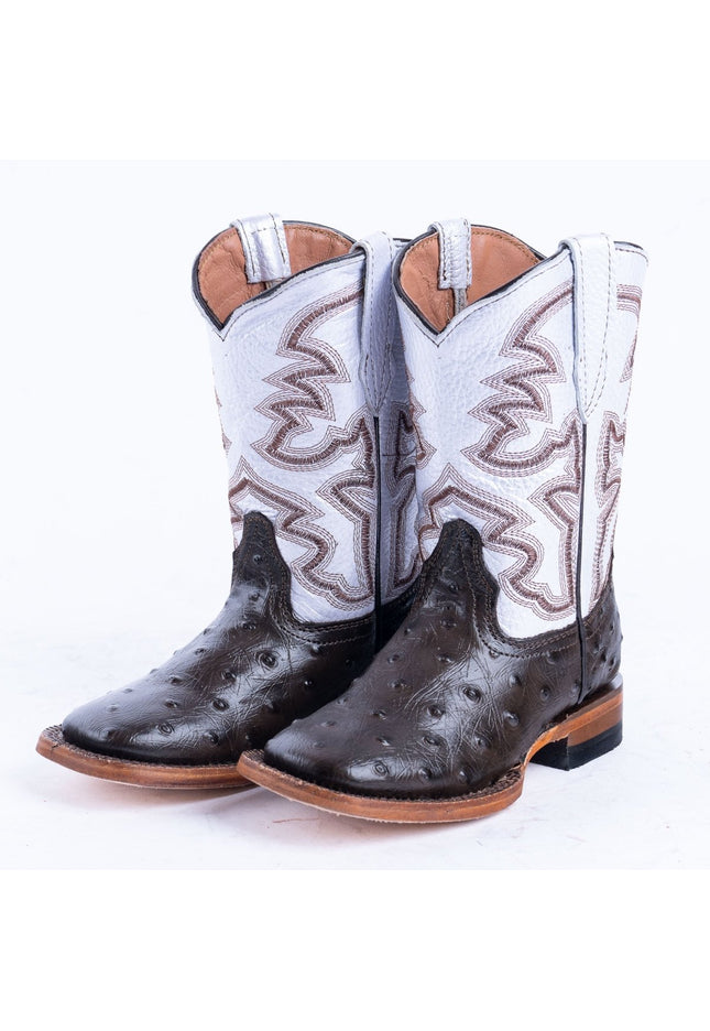 TANNER MARK KIDS Ostrich Print Brown Cowgirl Boots - Rancho Sementalvariable