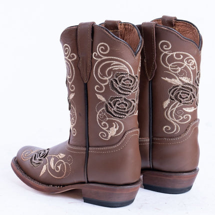 TANNER MARK KIDS Sand With Brown Rose Inlay Cowgirl Boots - Rancho Sementalvariable