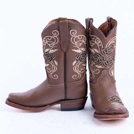 TANNER MARK KIDS Sand With Brown Rose Inlay Cowgirl Boots - Rancho Sementalvariable