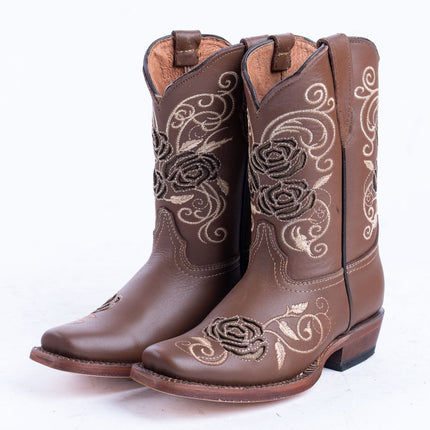 TANNER MARK KIDS Sand With Brown Rose Inlay Cowgirl Boots - Rancho Sementalvariable