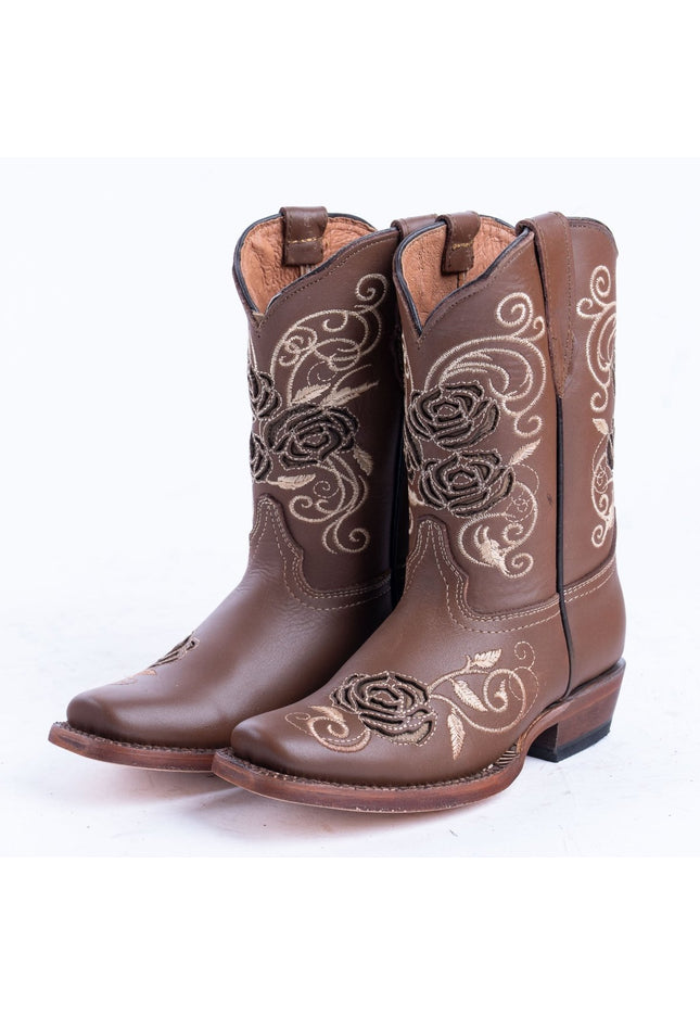 TANNER MARK KIDS Sand With Brown Rose Inlay Cowgirl Boots - Rancho Sementalvariable