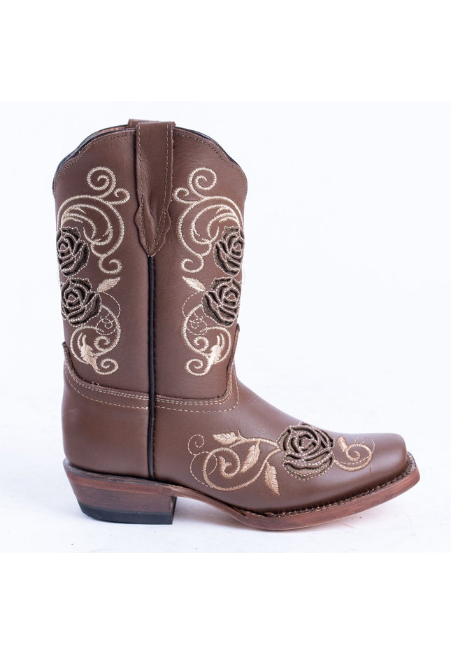 TANNER MARK KIDS Sand With Brown Rose Inlay Cowgirl Boots - Rancho Sementalvariable