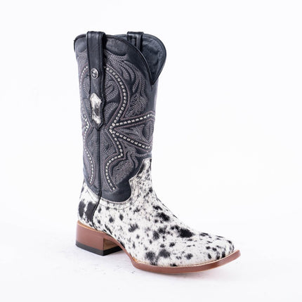 TANNER MARK MEN'S Black & White Cowhide Cowboy Boots - Rancho Sementalvariable