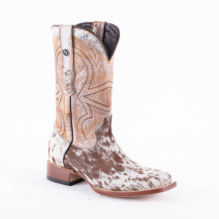 TANNER MARK MEN'S Brown & White Cowhide Cowboy Boots - Rancho Sementalvariable