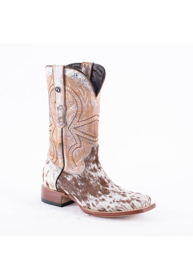 TANNER MARK MEN'S Brown & White Cowhide Cowboy Boots - Rancho Sementalvariable