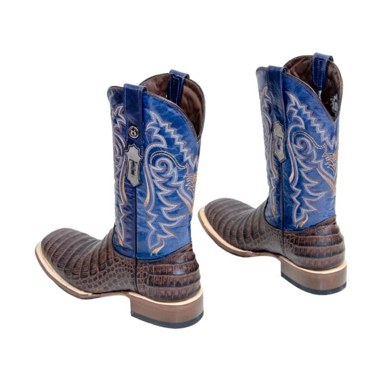 TANNER MARK MEN'S Caiman Belly Brown Western Boots Volcano Blue Top / Hybrid Sole - Rancho Sementalvariable