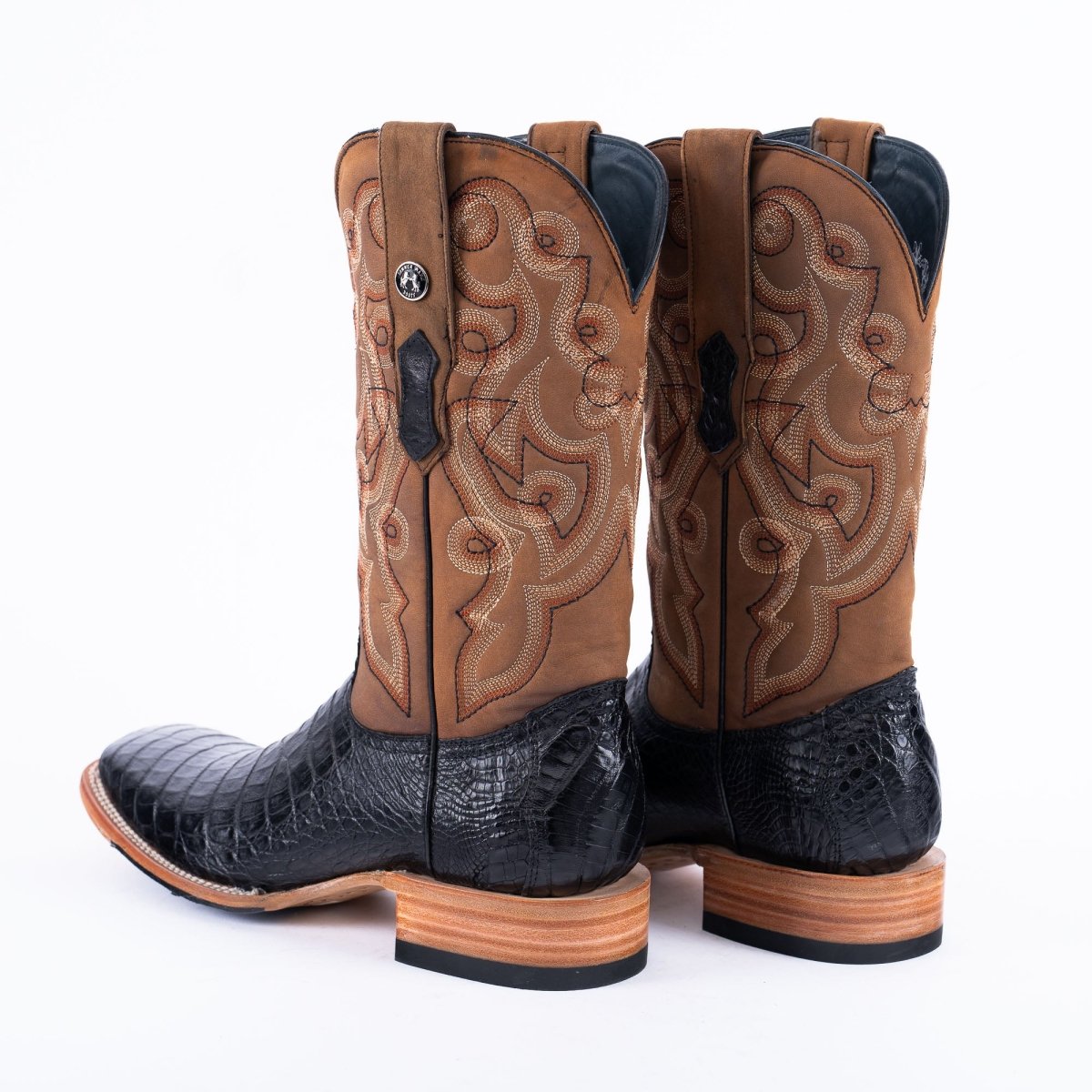 TANNER MARK MEN'S EXOTIC LEATHER Caiman Belly Black Western Boots Hybrid Sole - Rancho Sementalvariable