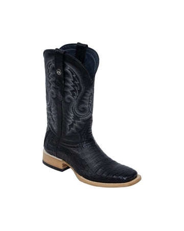 TANNER MARK MEN'S EXOTIC LEATHER Caiman Belly Black Western Boots Whit Kabul Black Top - Rancho Sementalvariable