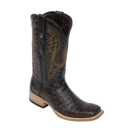 TANNER MARK MEN'S EXOTIC LEATHER Caiman Belly Brown Western Boots With Kabul Brown Top - Rancho Sementalvariable
