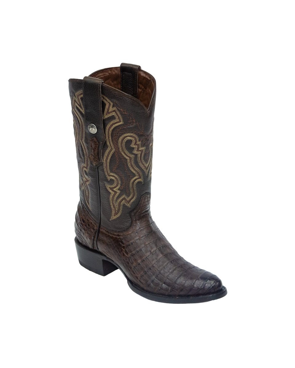 TANNER MARK MEN'S EXOTIC LEATHER Croc Belly Brown Cowboy Boots - Rancho Sementalvariable