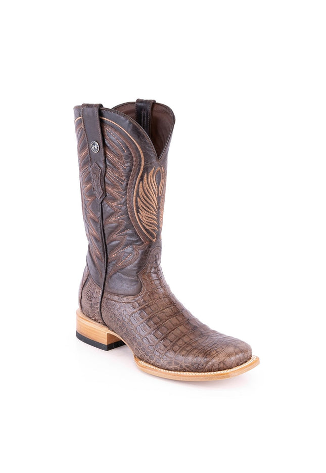 TANNER MARK MEN'S EXOTIC LEATHER Croc Belly Brown Cowboy Boots - Rancho Sementalvariable