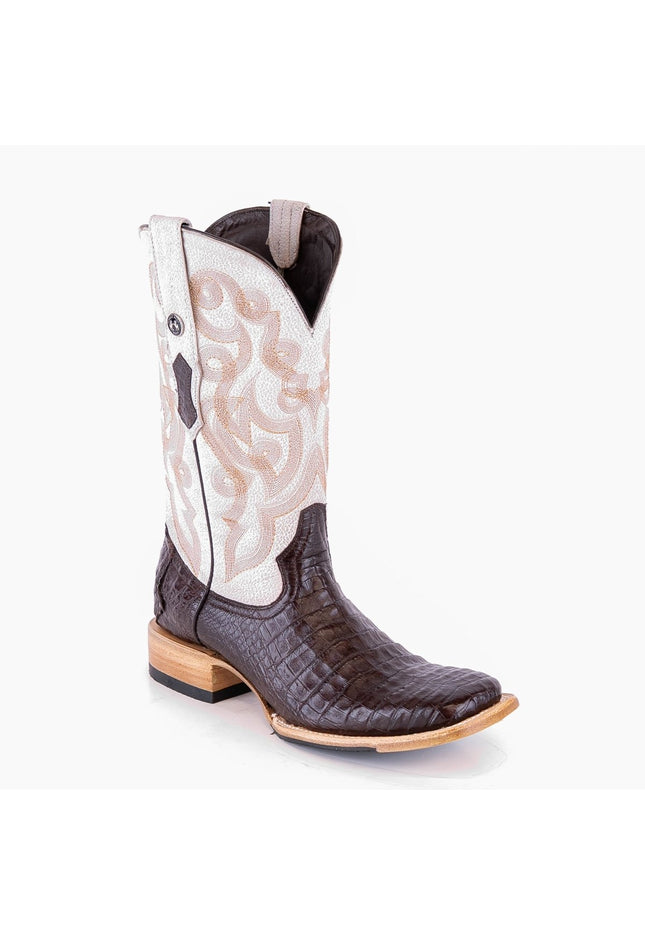 TANNER MARK MEN'S EXOTIC LEATHER Croc Belly Brown Western Boots Hybrid Sole - Rancho Sementalvariable