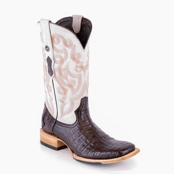 TANNER MARK MEN'S EXOTIC LEATHER Croc Belly Brown Western Boots Hybrid Sole - Rancho Sementalvariable