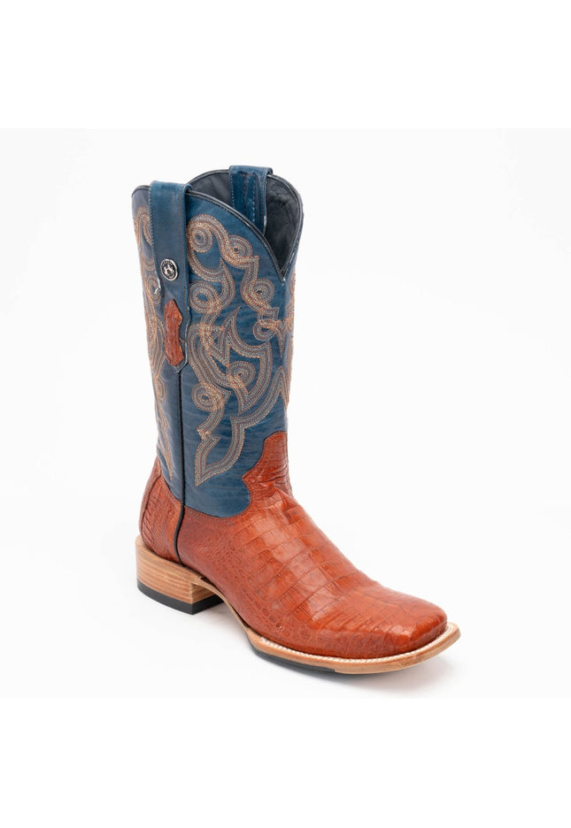 TANNER MARK MEN'S EXOTIC LEATHER Croc Belly Cognac Western Boots Hybrid Sole - Rancho Sementalvariable