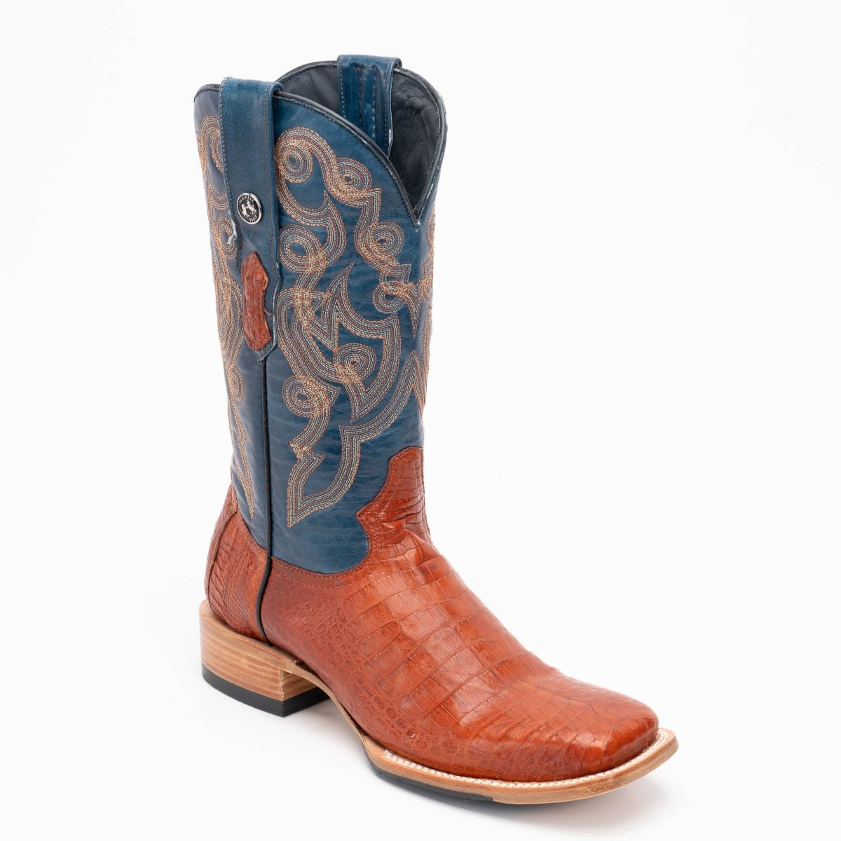 TANNER MARK MEN'S EXOTIC LEATHER Croc Belly Cognac Western Boots Hybrid Sole - Rancho Sementalvariable