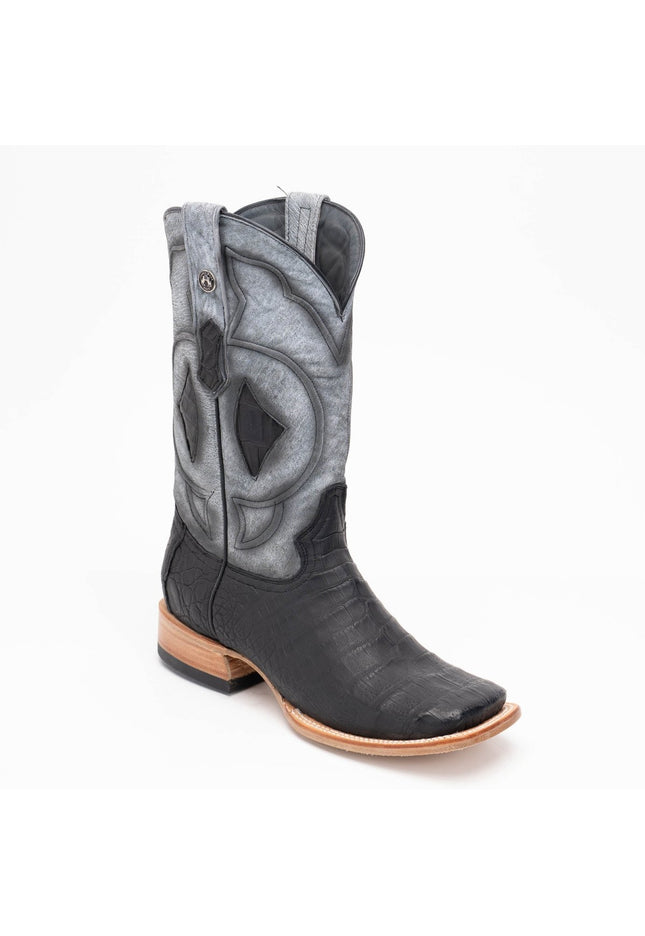 TANNER MARK MEN'S EXOTIC LEATHER Croc Belly Matte Black Cowboy Boots EE - WIDE - Rancho Sementalvariable